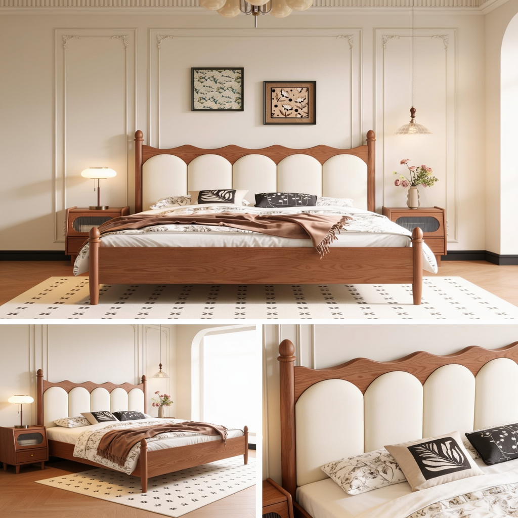 French-Style Soft Backrest Solid Wood Bed Antique Double Bed A104