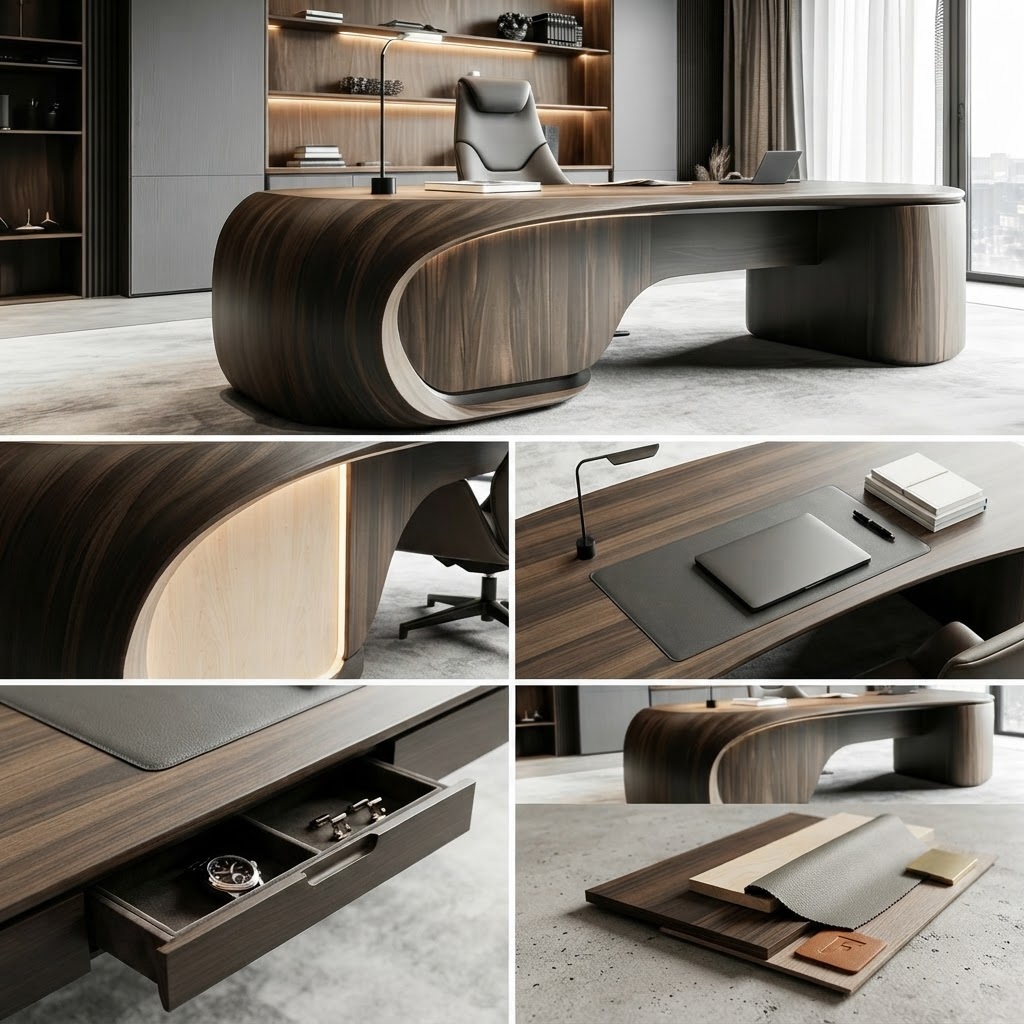 Solid Wood Executive Desk Black Walnut & Ash Wood A102