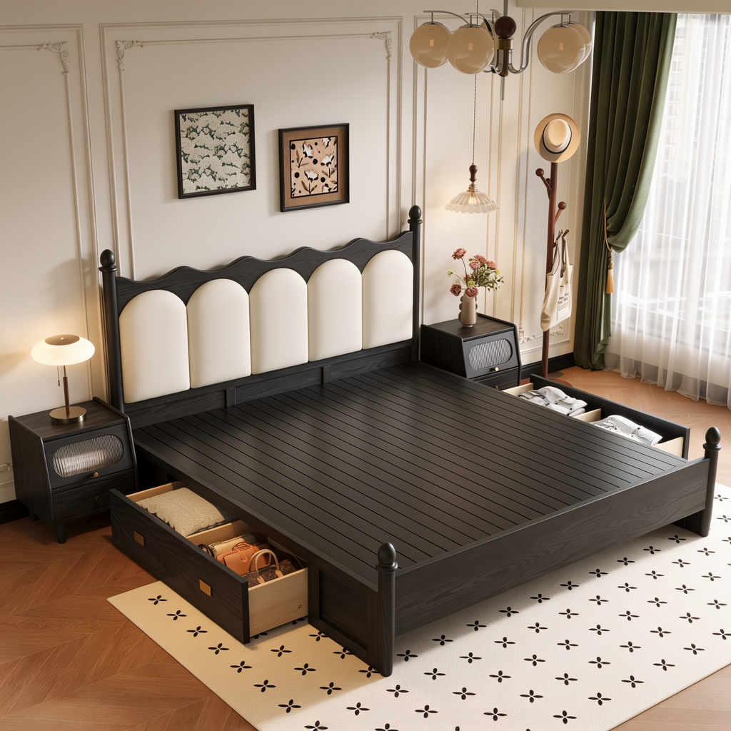 French-Style Soft Backrest Solid Wood Bed Antique Double Bed A104