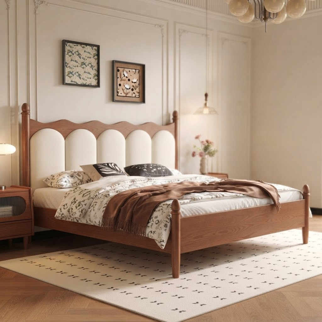 French-Style Soft Backrest Solid Wood Bed Antique Double Bed A104