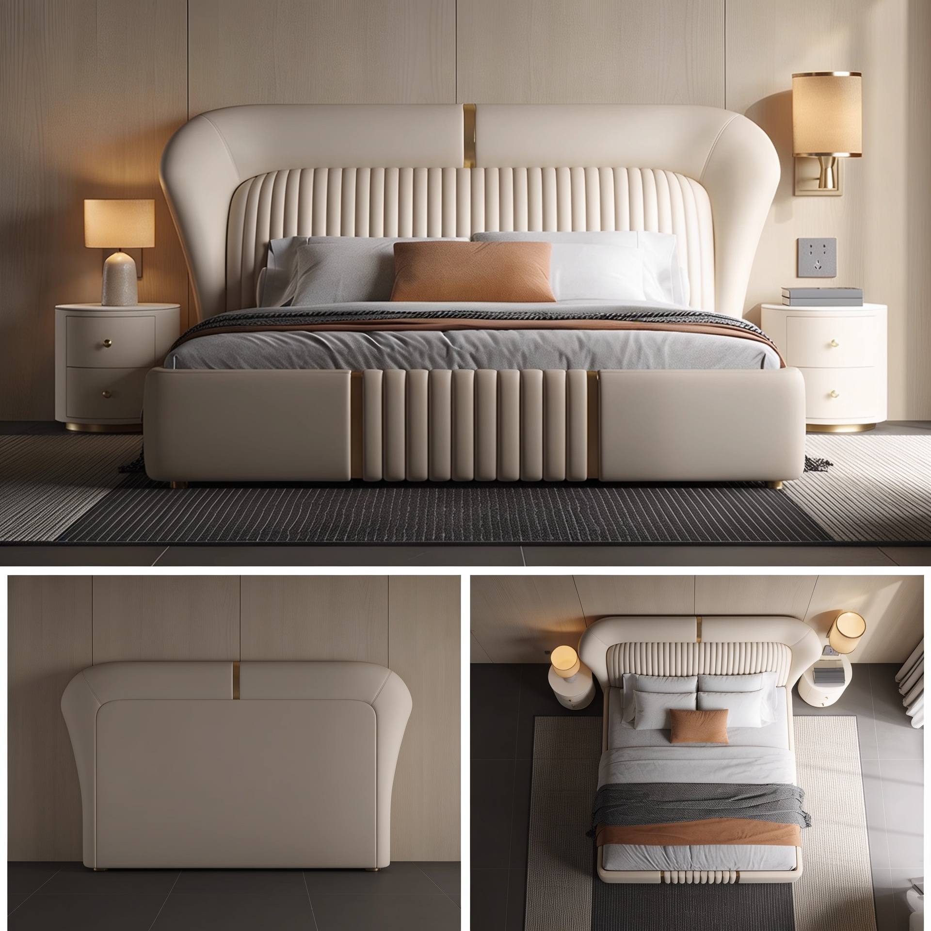 New Italian-Style Double Bed Modern Light Luxury A106