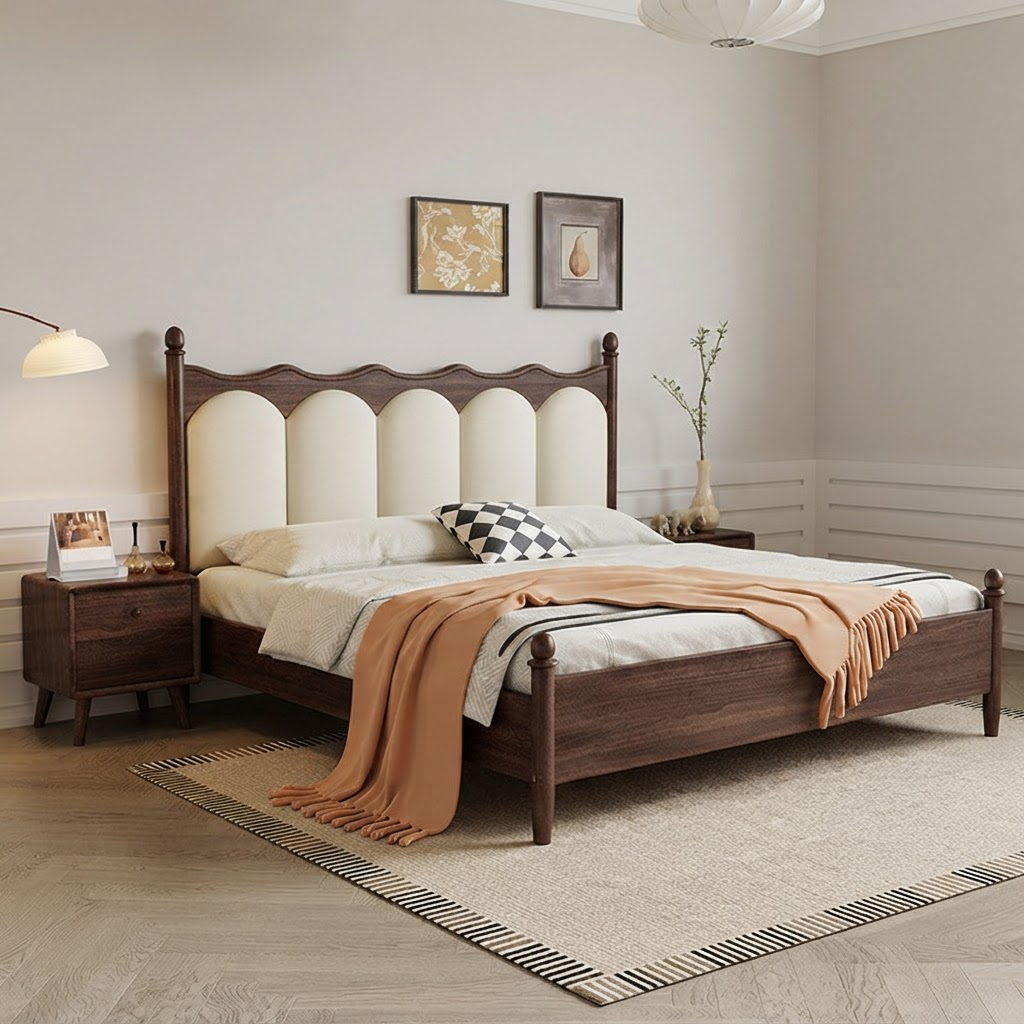 French-Style Soft Backrest Solid Wood Bed Antique Double Bed A104