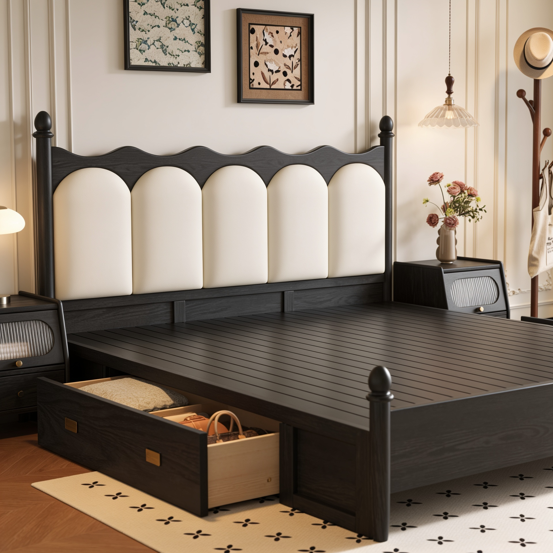French-Style Soft Backrest Solid Wood Bed Antique Double Bed A104