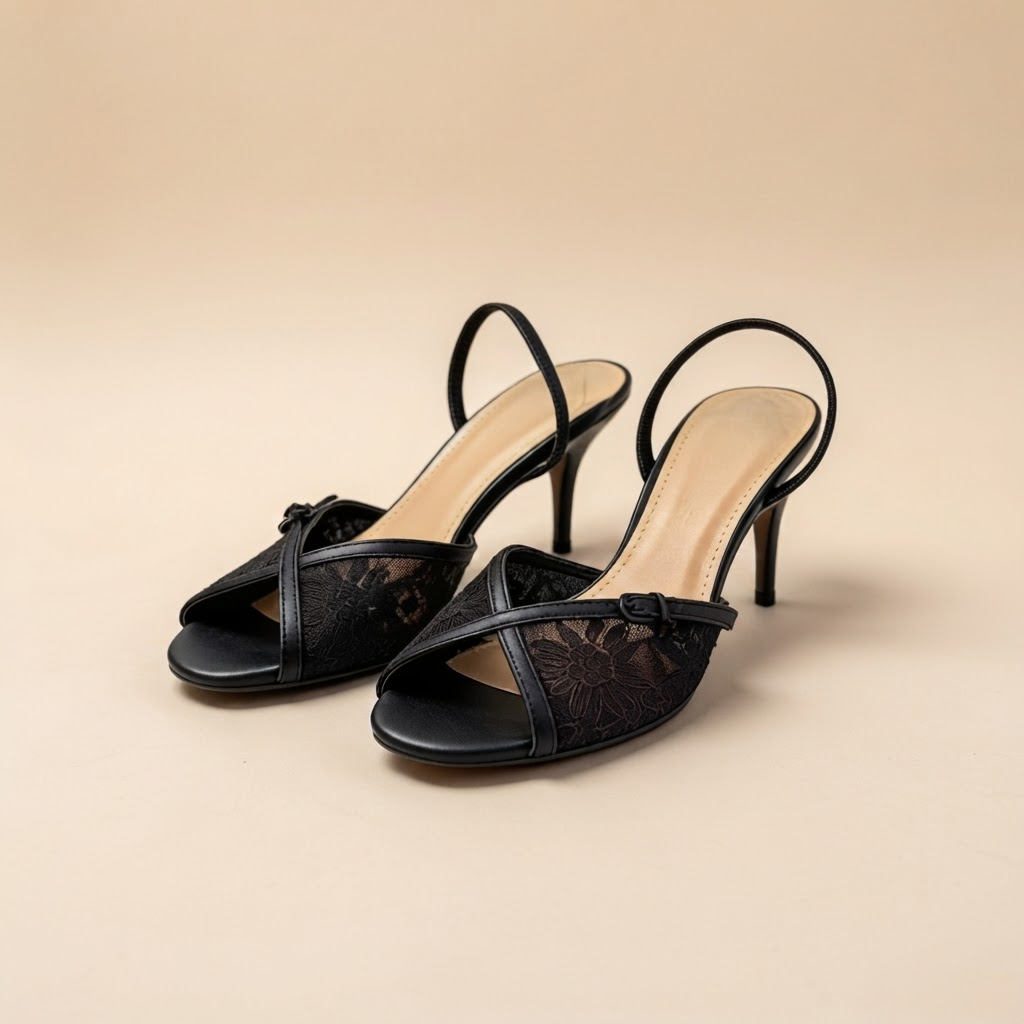 Women's French Lace Crossover Stiletto Sandals | Round-Toe Back Strap High Heels A99