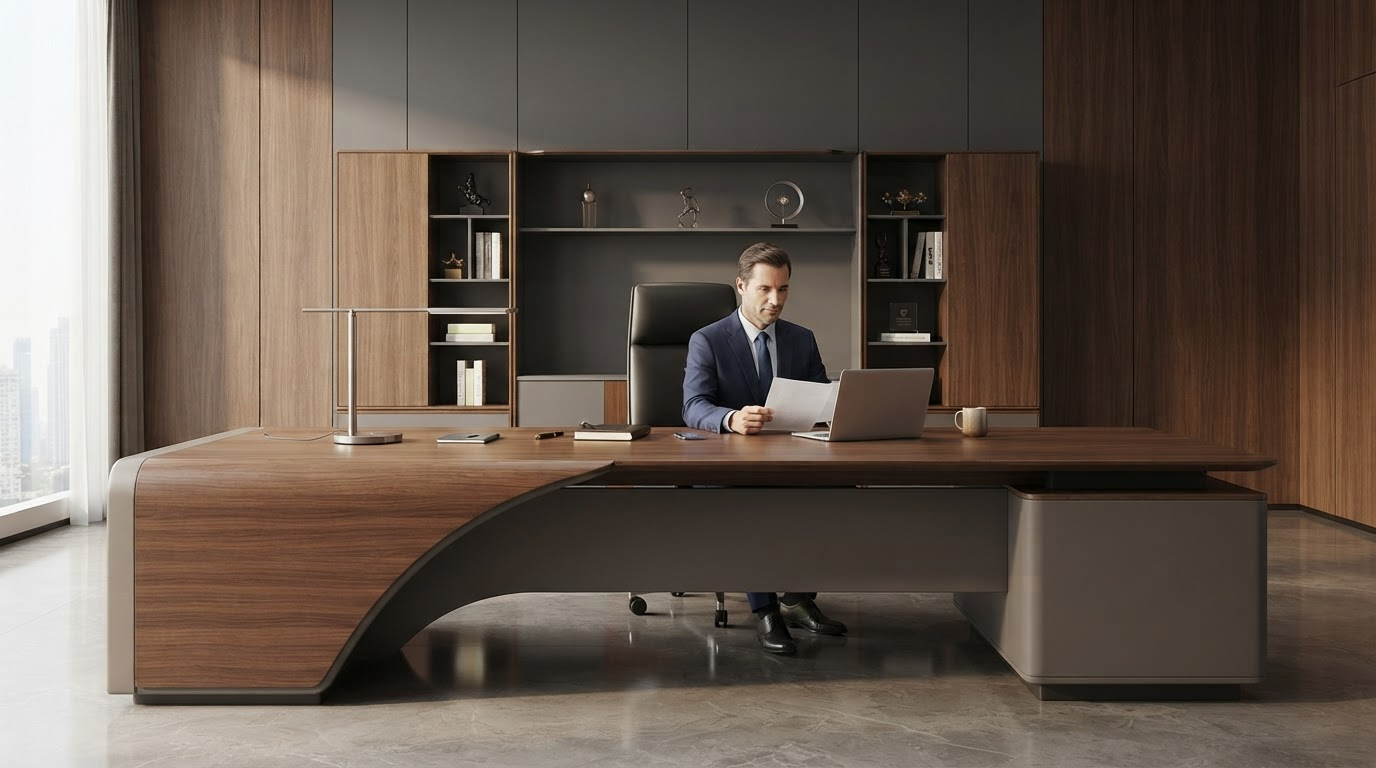 Desk with Side Table, Black Walnut & Ash A114