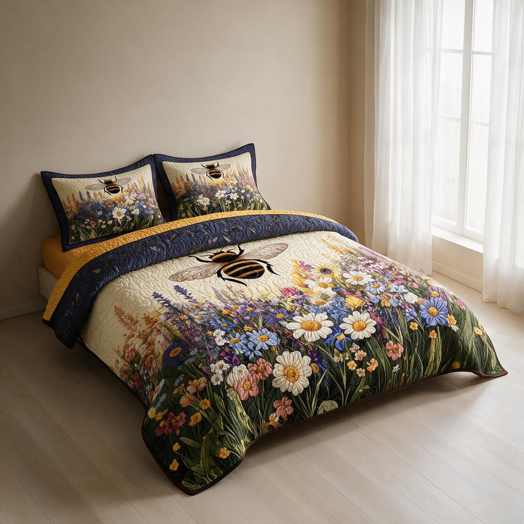 Quilted Comforter Set | Floral Digital Print Bedspread A159