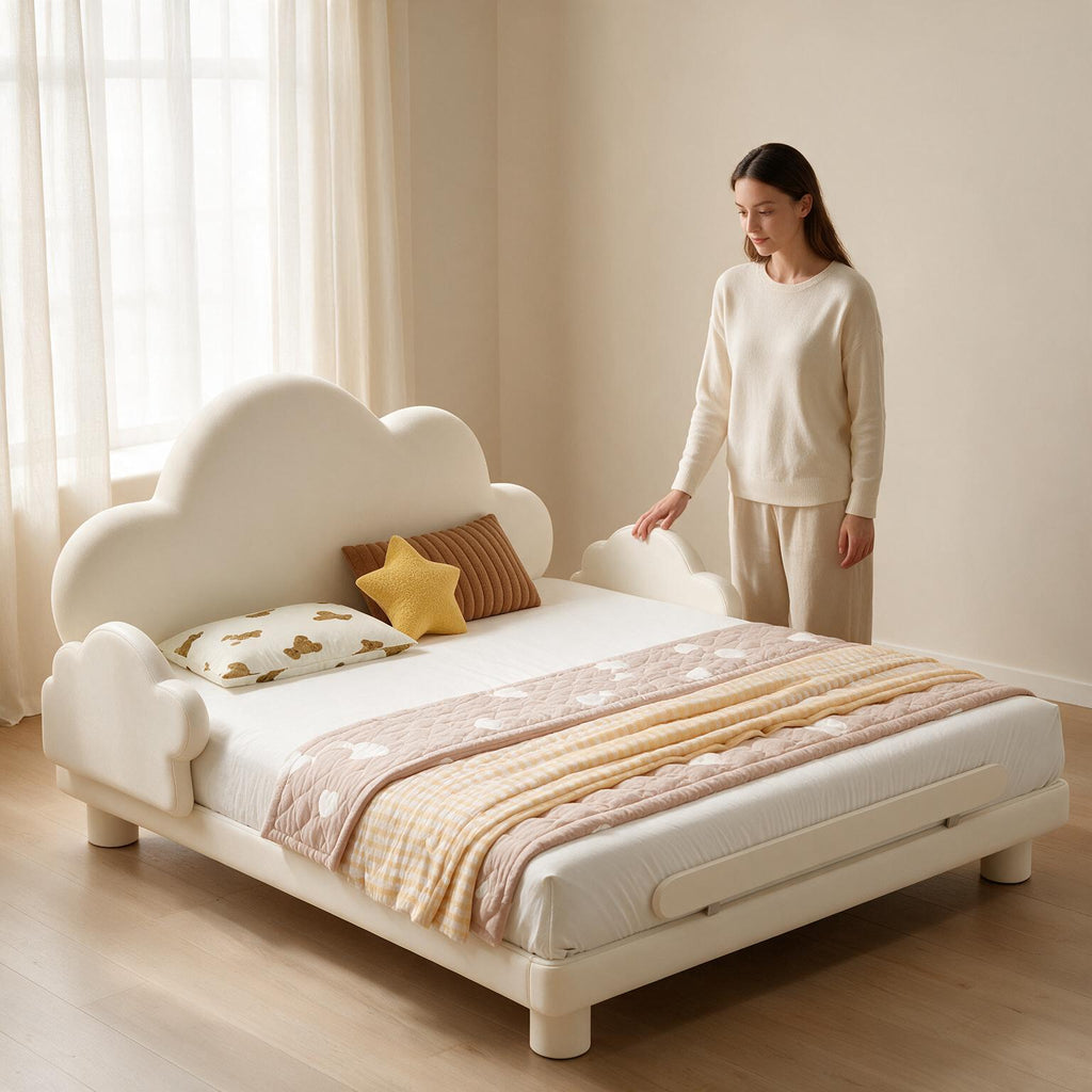 Cream Style Cloud Bed with Guardrail A153
