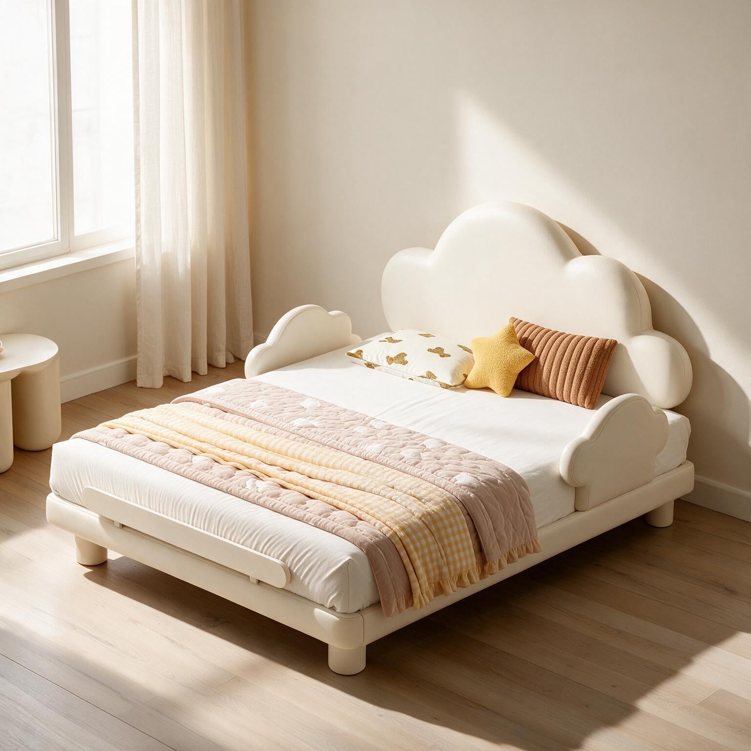 Cream Style Cloud Bed with Guardrail A153