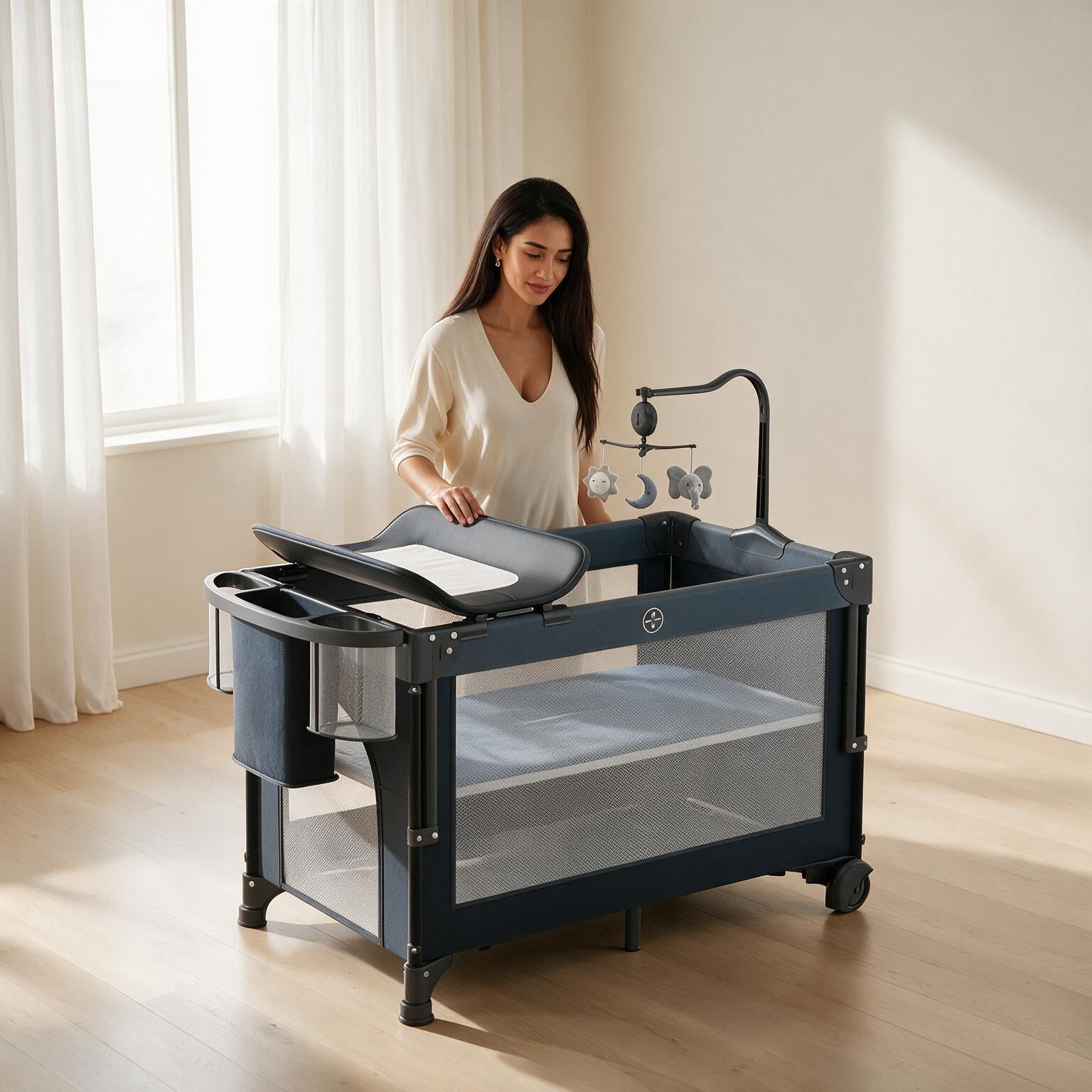 Checker Foldable Baby Crib A139