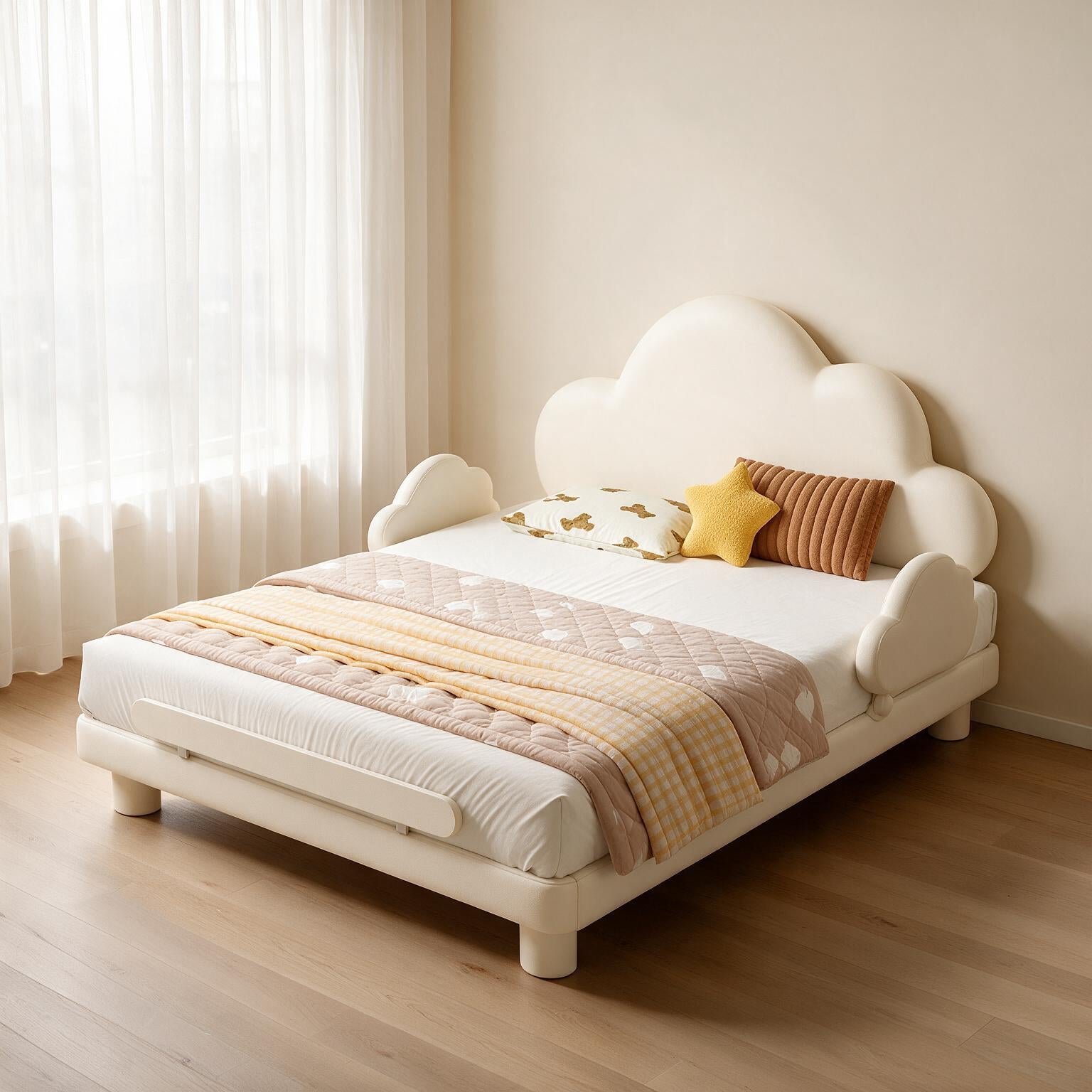 Cream Style Cloud Bed with Guardrail A153