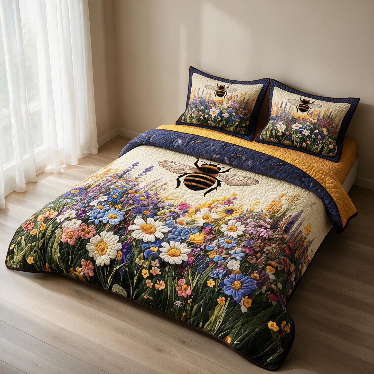 Quilted Comforter Set | Floral Digital Print Bedspread A159