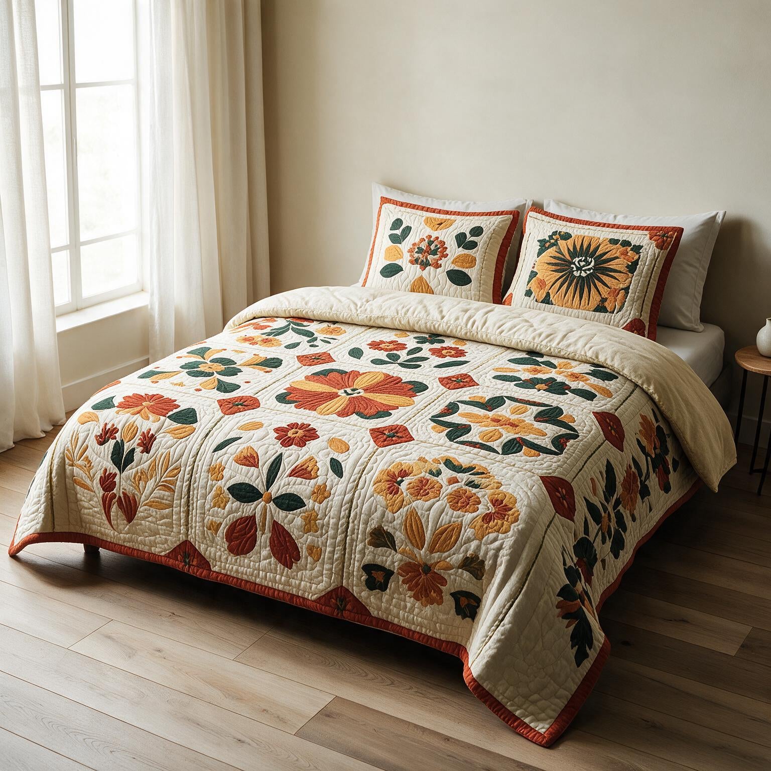 Quilted Comforter Set | Floral Digital Print Bedspread A159