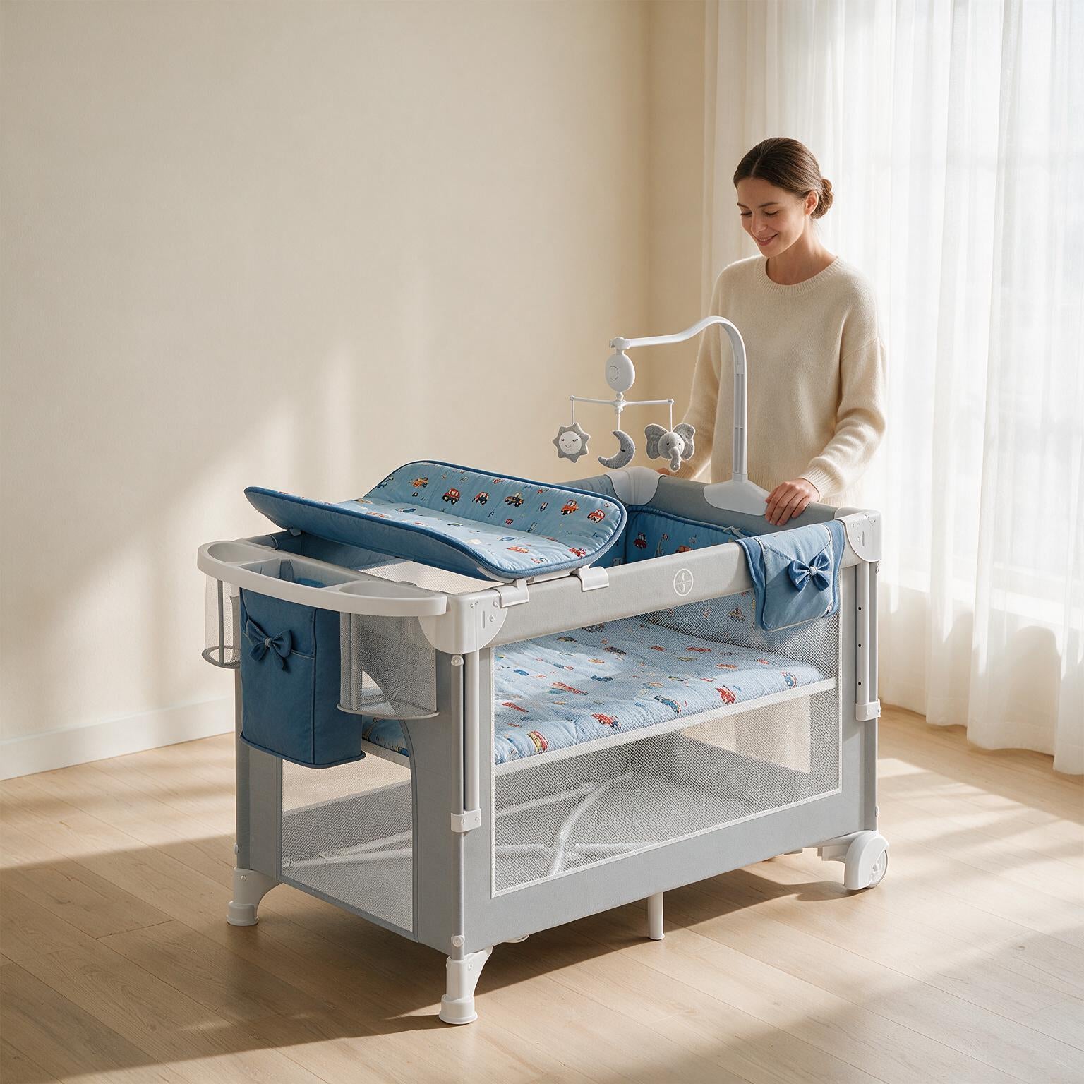 Checker Foldable Baby Crib A139