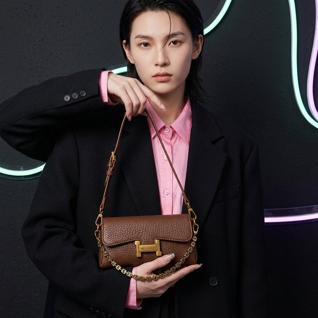 Women's Chain Shoulder Bag | Korean Style, Lock Clasp, PU A1