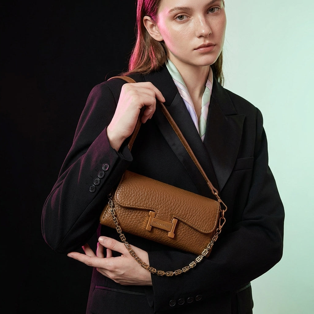 Women's Chain Shoulder Bag | Korean Style, Lock Clasp, PU A1