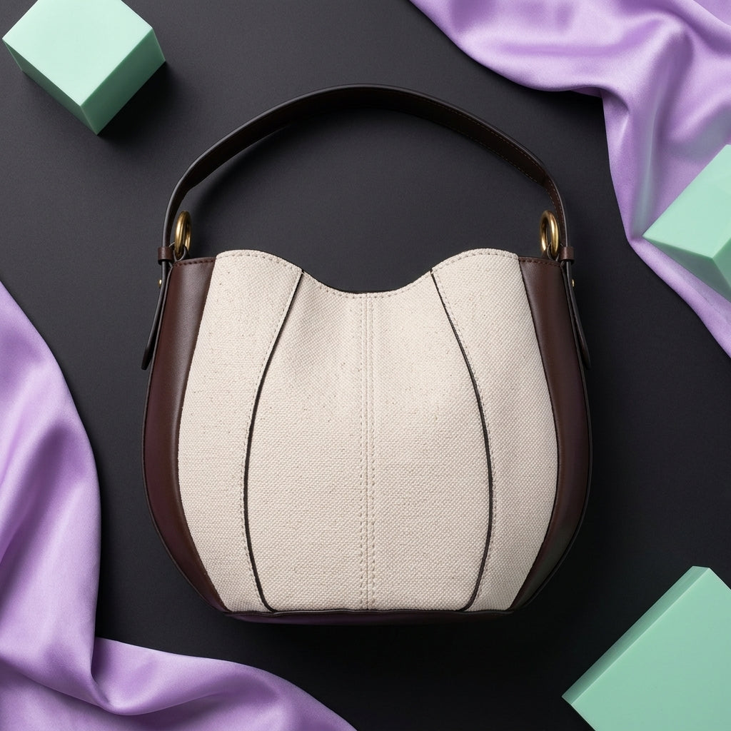 Women's Bucket Shoulder Bag Retro Spliced Round Dumpling Tote A29