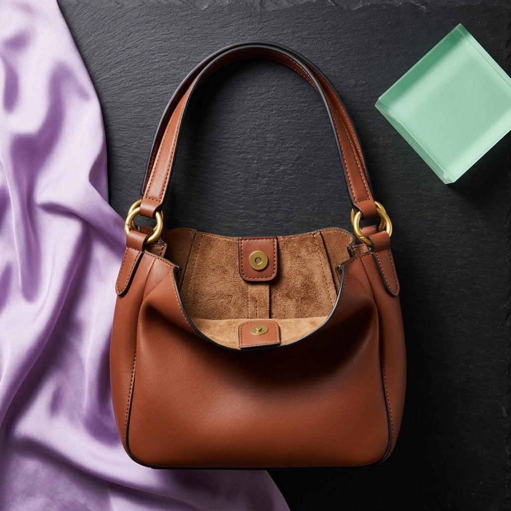 Women's Bucket Shoulder Bag Retro Spliced Round Dumpling Tote A29