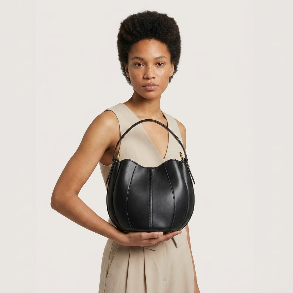 Women's Bucket Shoulder Bag Retro Spliced Round Dumpling Tote A29