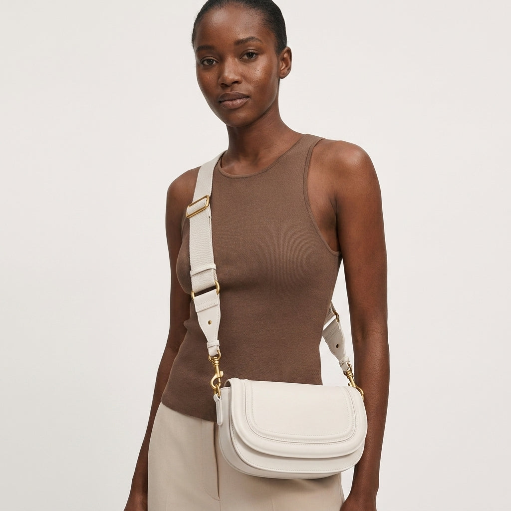 Wide Strap Saddle Bag for Women | Contrast, Magnetic Flap A6