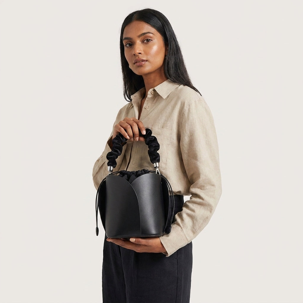 Petal Bucket Bag for Women | Ruched Handle, Drawstring Close A9