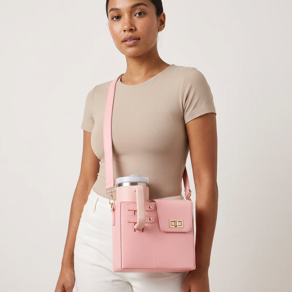 Water Bottle Carrier Bag for Women | PU Leather, Chain Strap A11