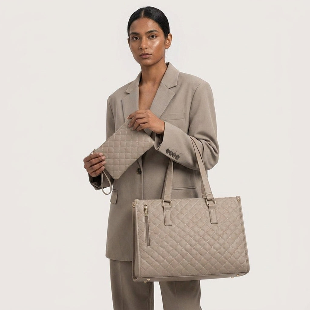 Insulated Lunch Bag for Women | Laptop Sleeve, Quilted Tote A12