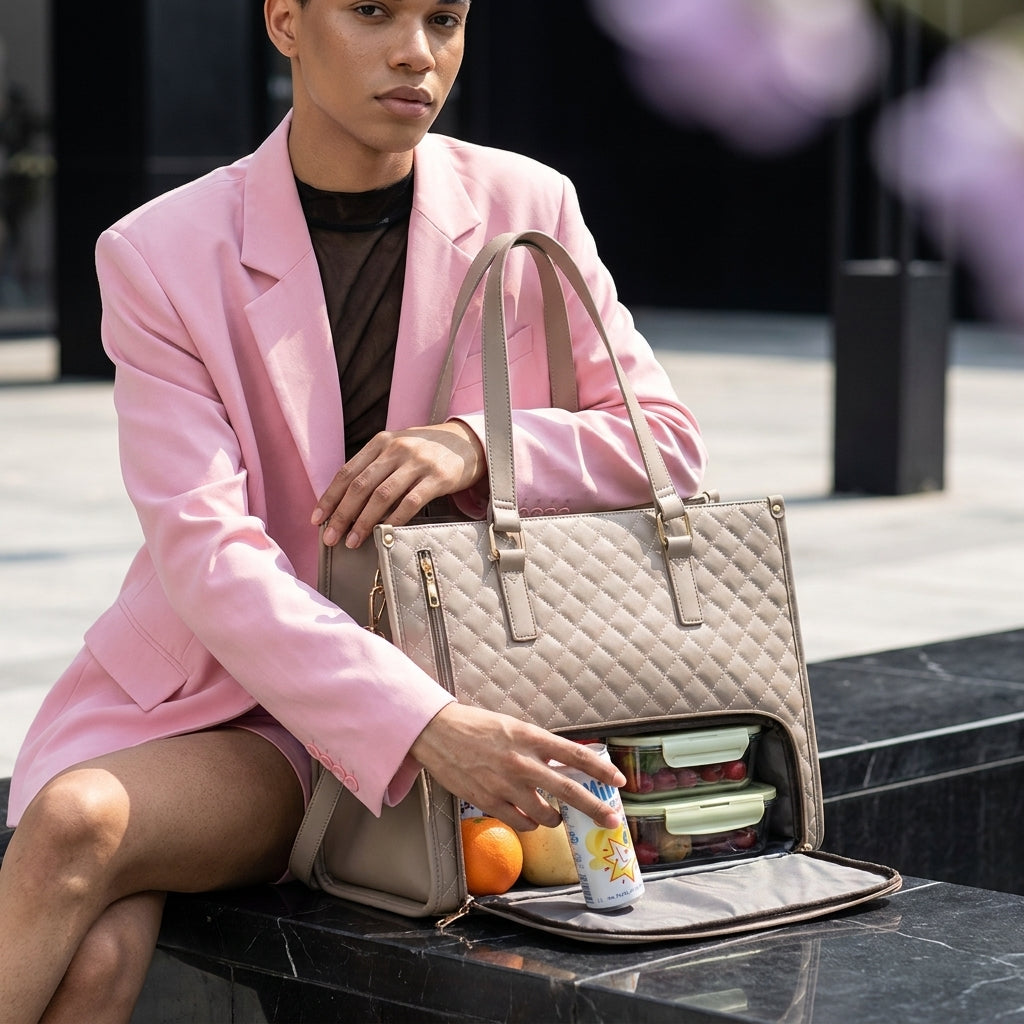 Insulated Lunch Bag for Women | Laptop Sleeve, Quilted Tote A12