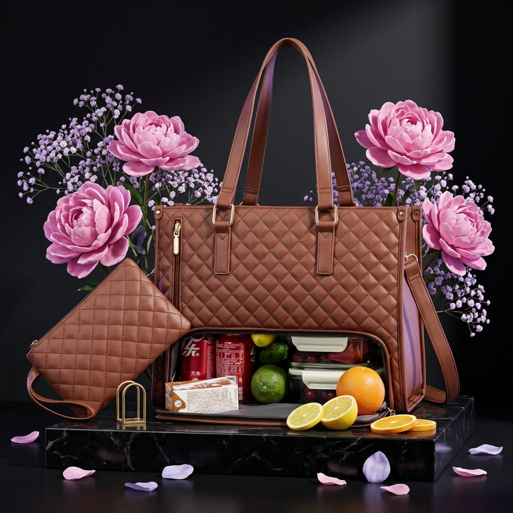 Insulated Lunch Bag for Women | Laptop Sleeve, Quilted Tote A12