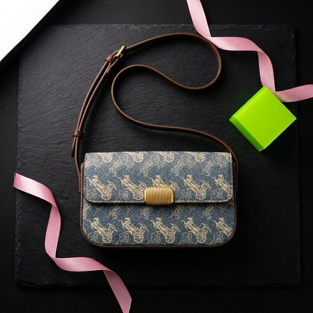Monogram Shoulder Bag Women | Retro Print PU Baguette Bag A20