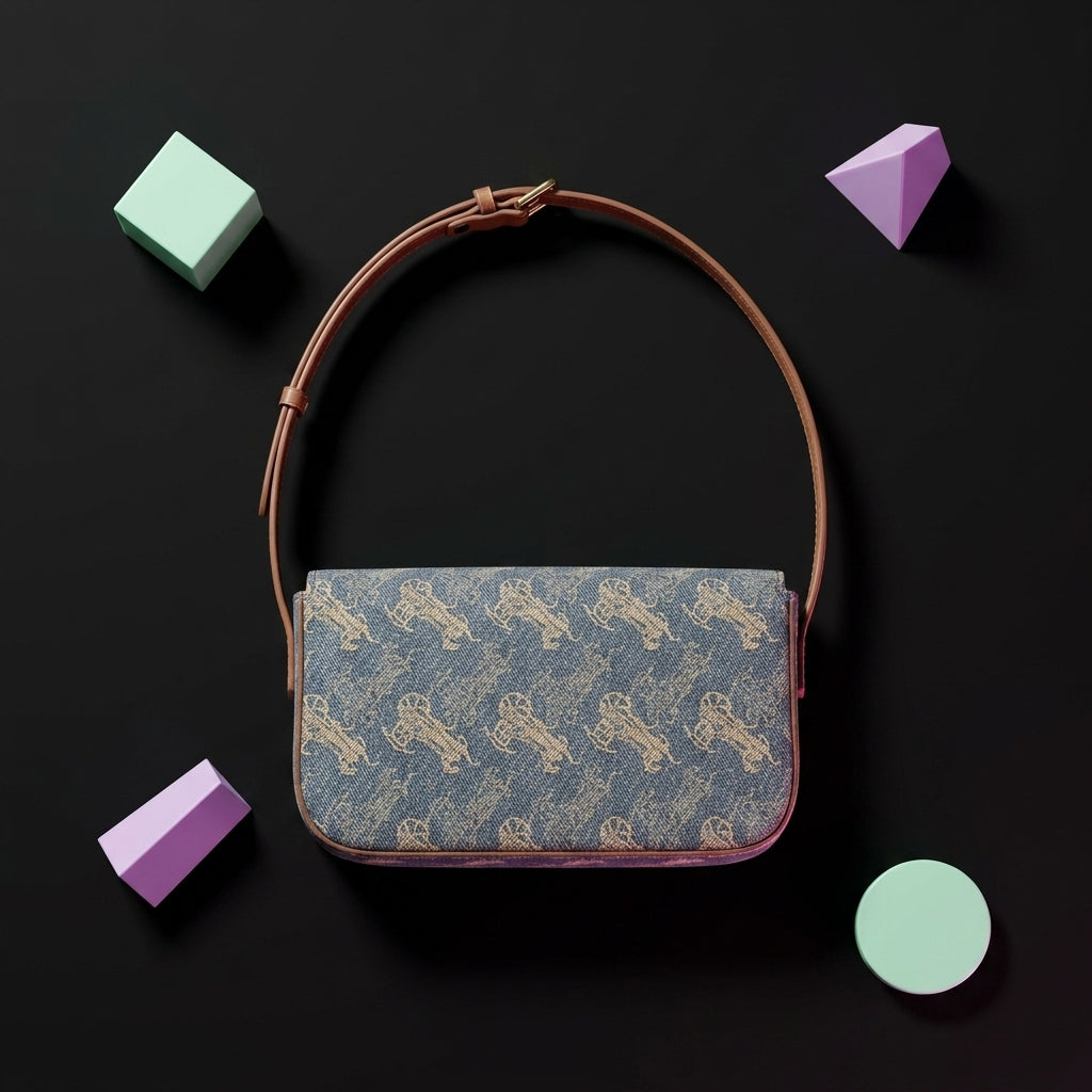 Monogram Shoulder Bag Women | Retro Print PU Baguette Bag A20