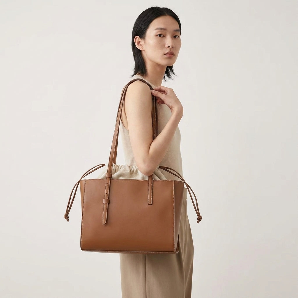 Large PU Leather Tote Bag for Women | Inner Drawstring Bag A8