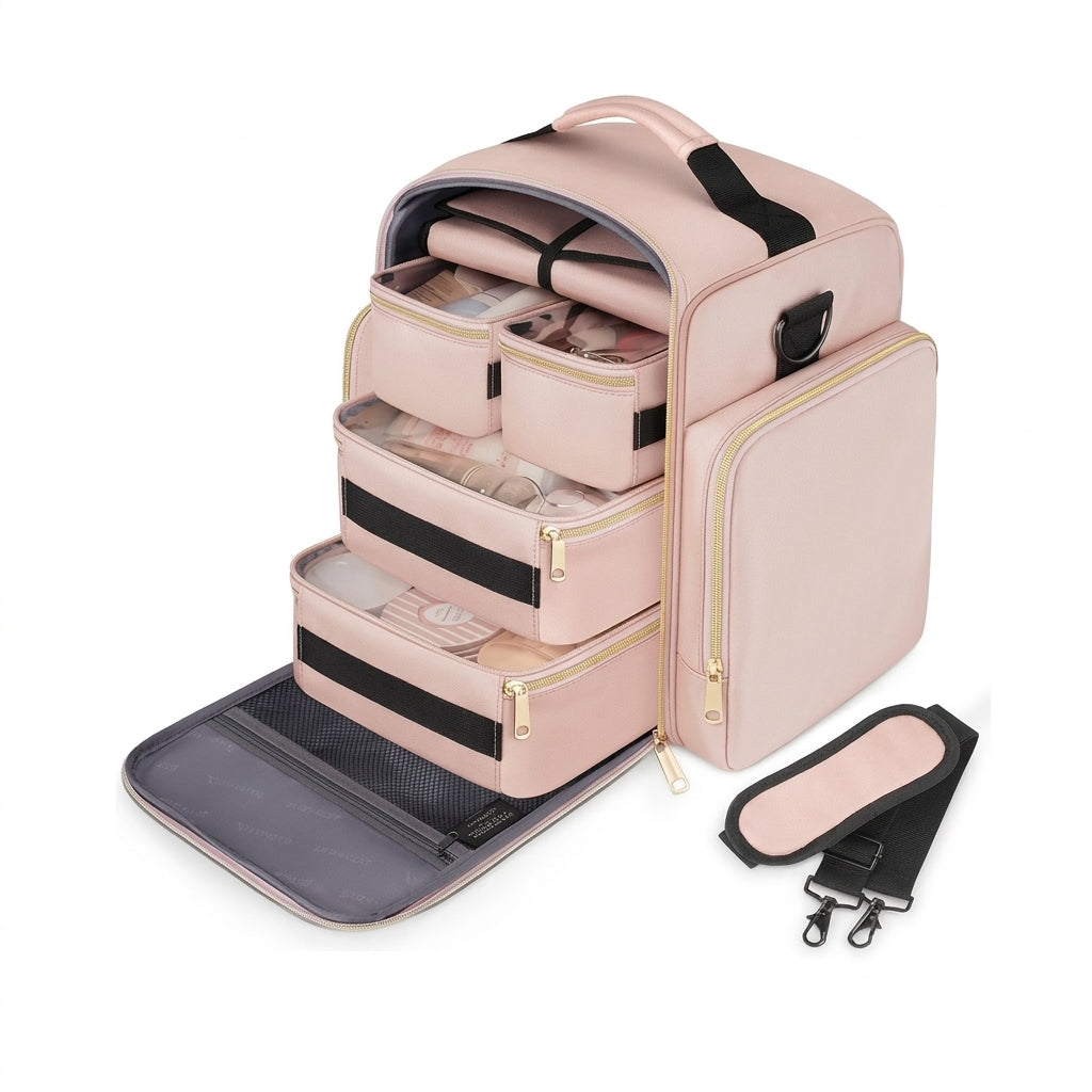 Travel Cosmetic Bag Organiser | 4 Removable Boxes + Jewellery Roll A54