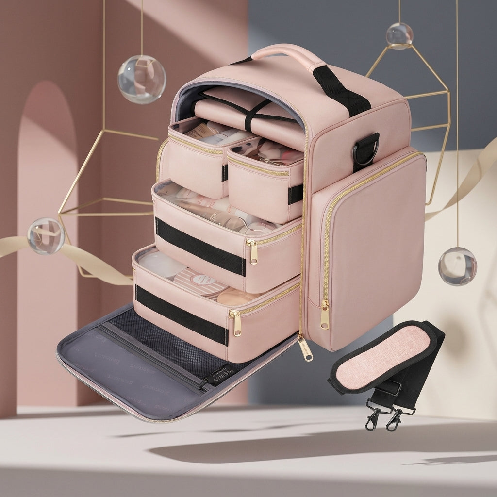 Travel Cosmetic Bag Organiser | 4 Removable Boxes + Jewellery Roll A54