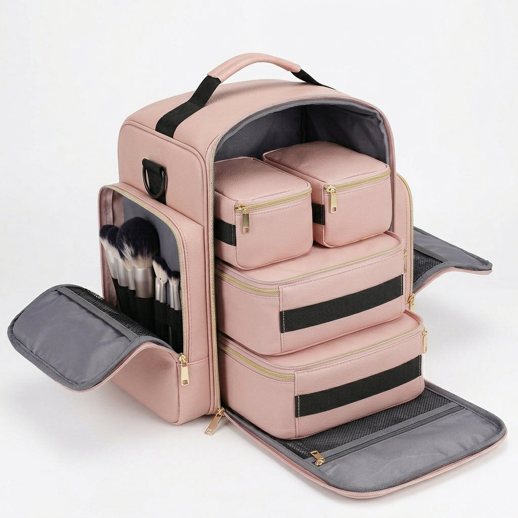 Travel Cosmetic Bag Organiser | 4 Removable Boxes + Jewellery Roll A54