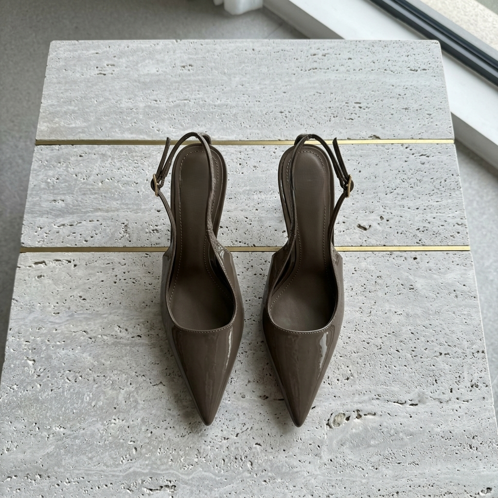 Patent Leather Strap Sandals | French Style Pointed-Toe Thin Heel High Heels A77