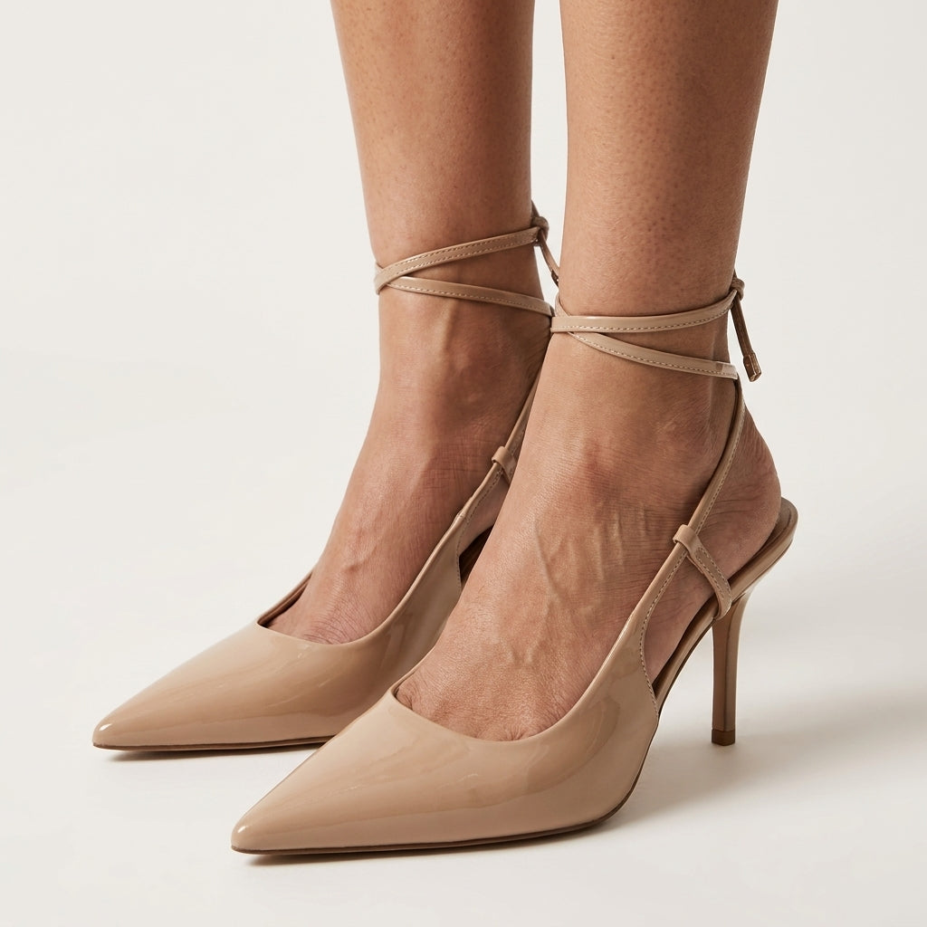 Patent Leather Strap Sandals | French Style Pointed-Toe Thin Heel High Heels A77