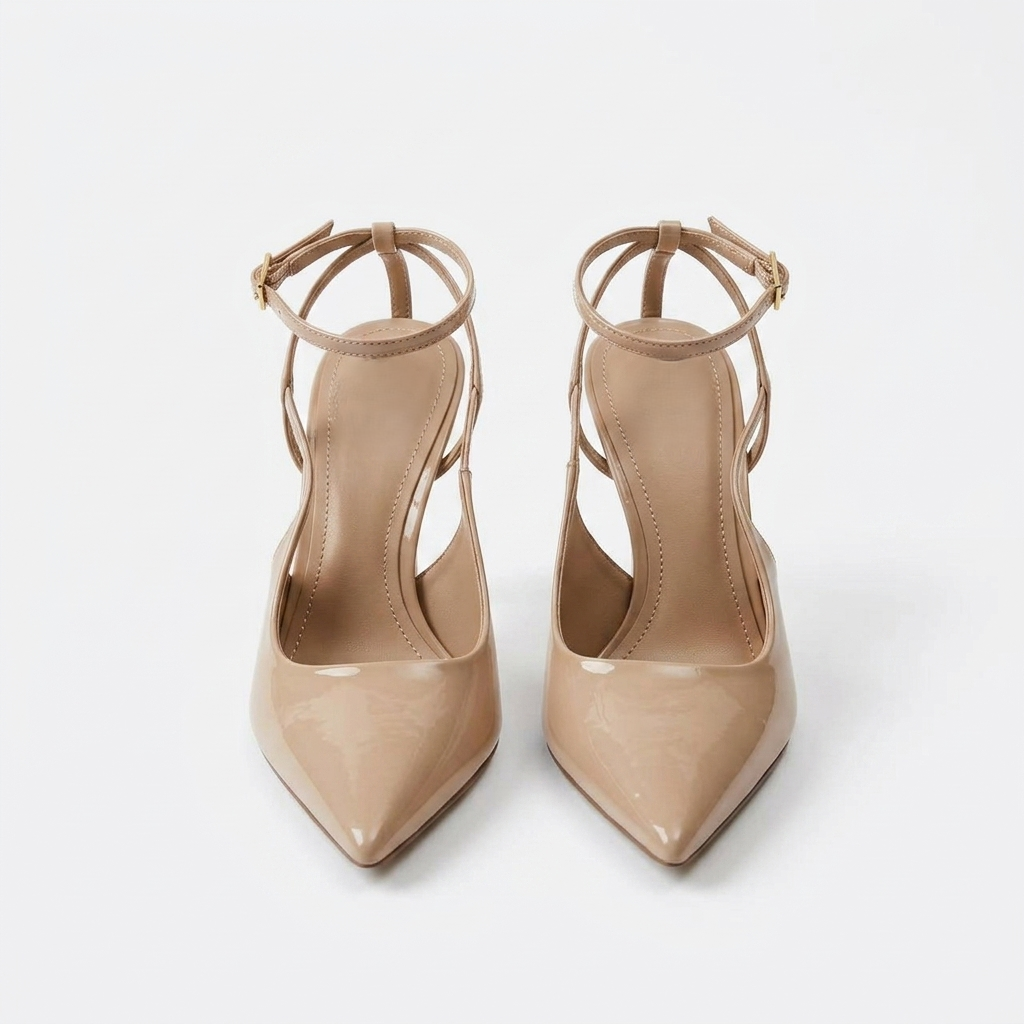 Patent Leather Strap Sandals | French Style Pointed-Toe Thin Heel High Heels A77