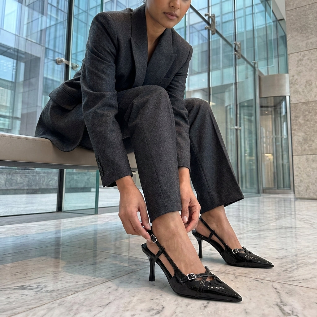 Cross Buckle Pointed-Toe Thin Heel Sandals | British Style High Heels for Women A80
