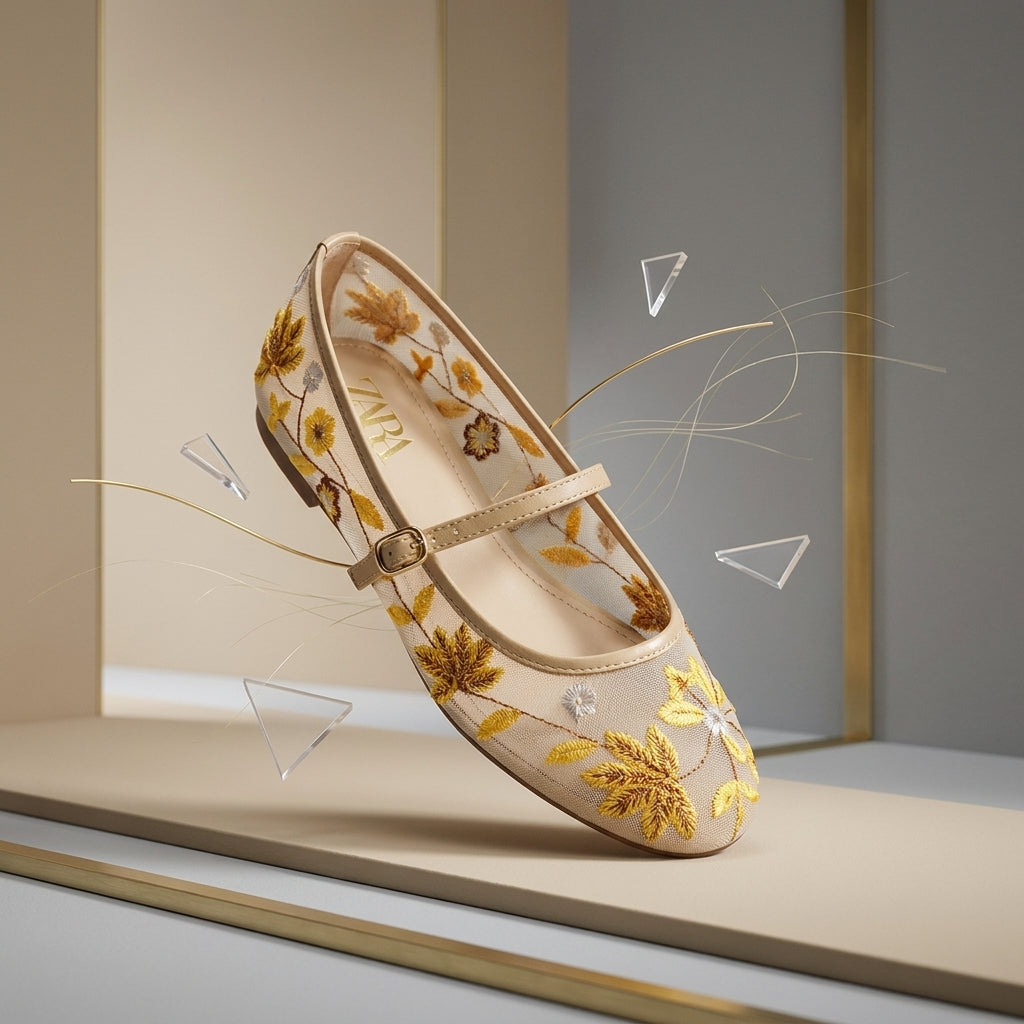 Mesh Embroidery Flat Princess Shoes | Round-Toe Lightweight Flats for Women A82