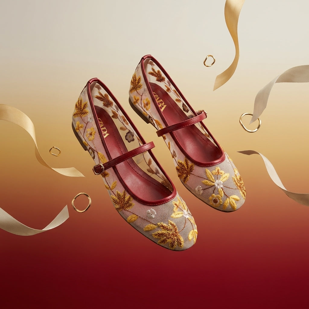 Mesh Embroidery Flat Princess Shoes | Round-Toe Lightweight Flats for Women A82