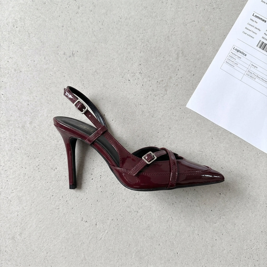 Cross Buckle Pointed-Toe Thin Heel Sandals | British Style High Heels for Women A80