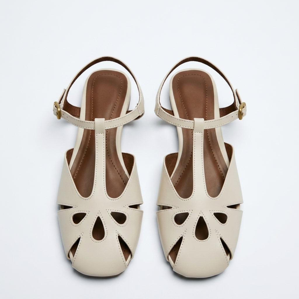 Women's Hollow Roman Flat Sandals | Round-Toe Foot-Wrap Loafers A86