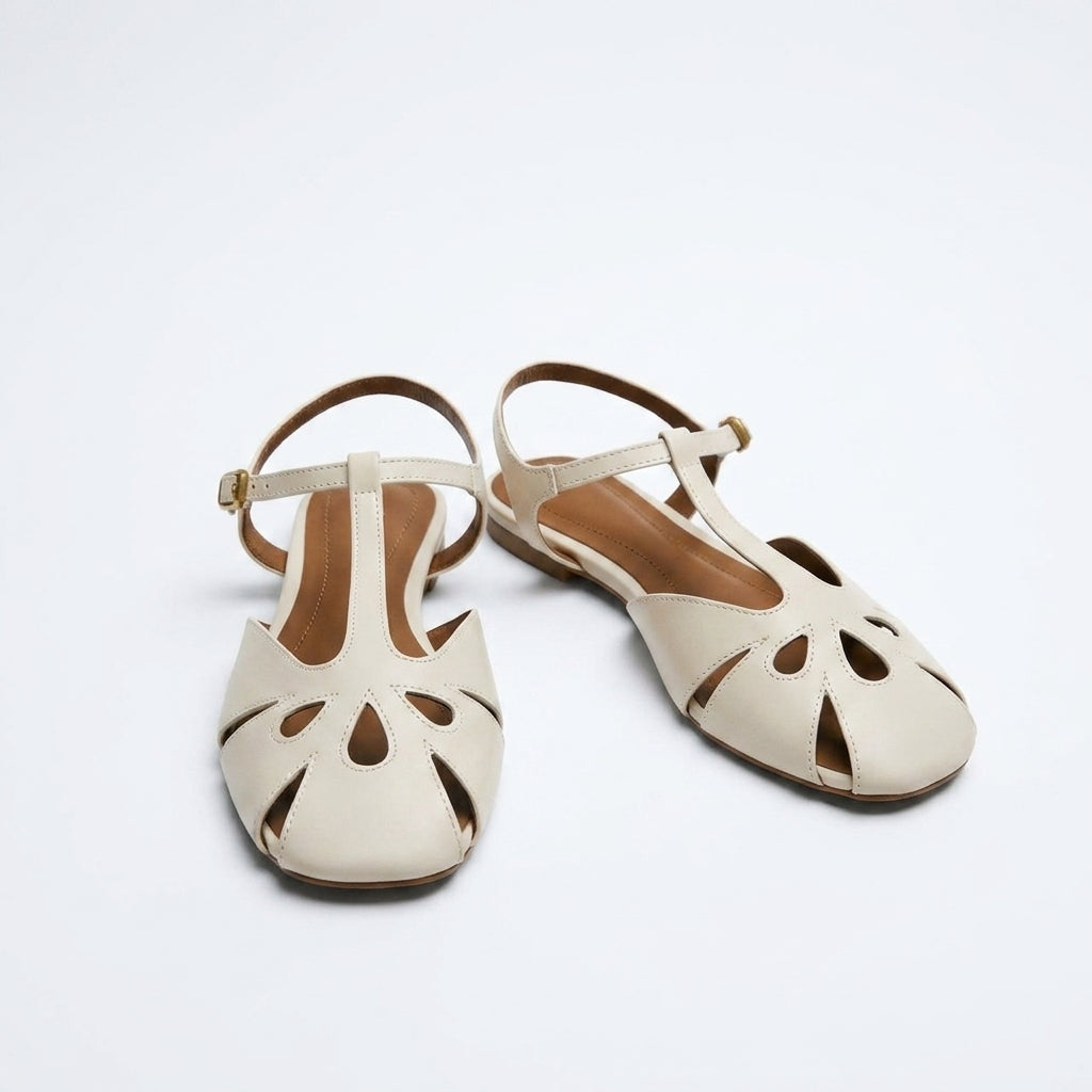 Women's Hollow Roman Flat Sandals | Round-Toe Foot-Wrap Loafers A86