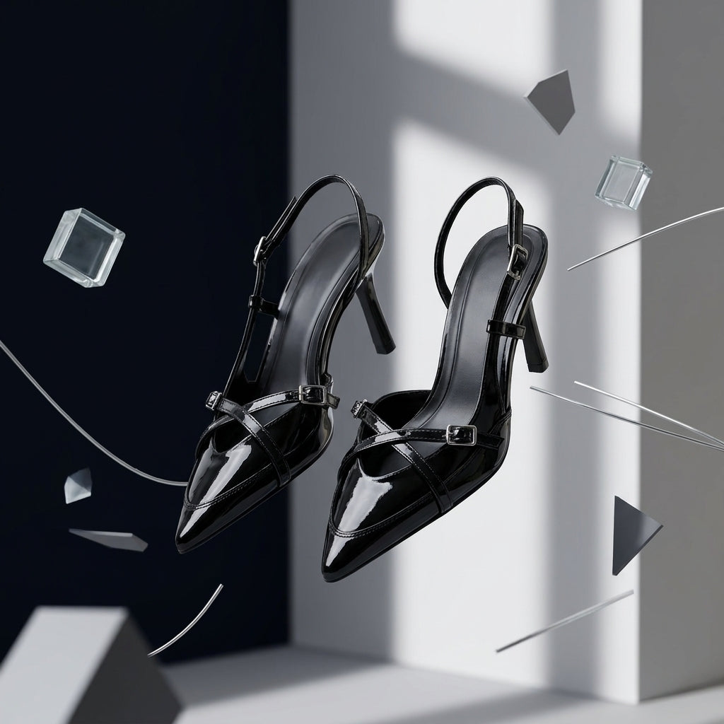 Cross Buckle Pointed-Toe Thin Heel Sandals | British Style High Heels for Women A80
