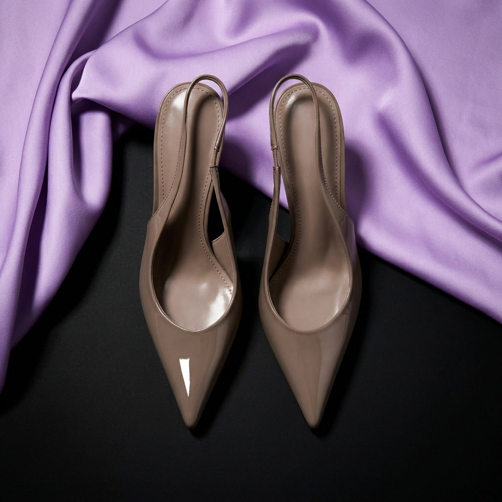 Women's Patent Leather Pointed-Toe Stiletto Mules | Elegant Slingback Heels A88