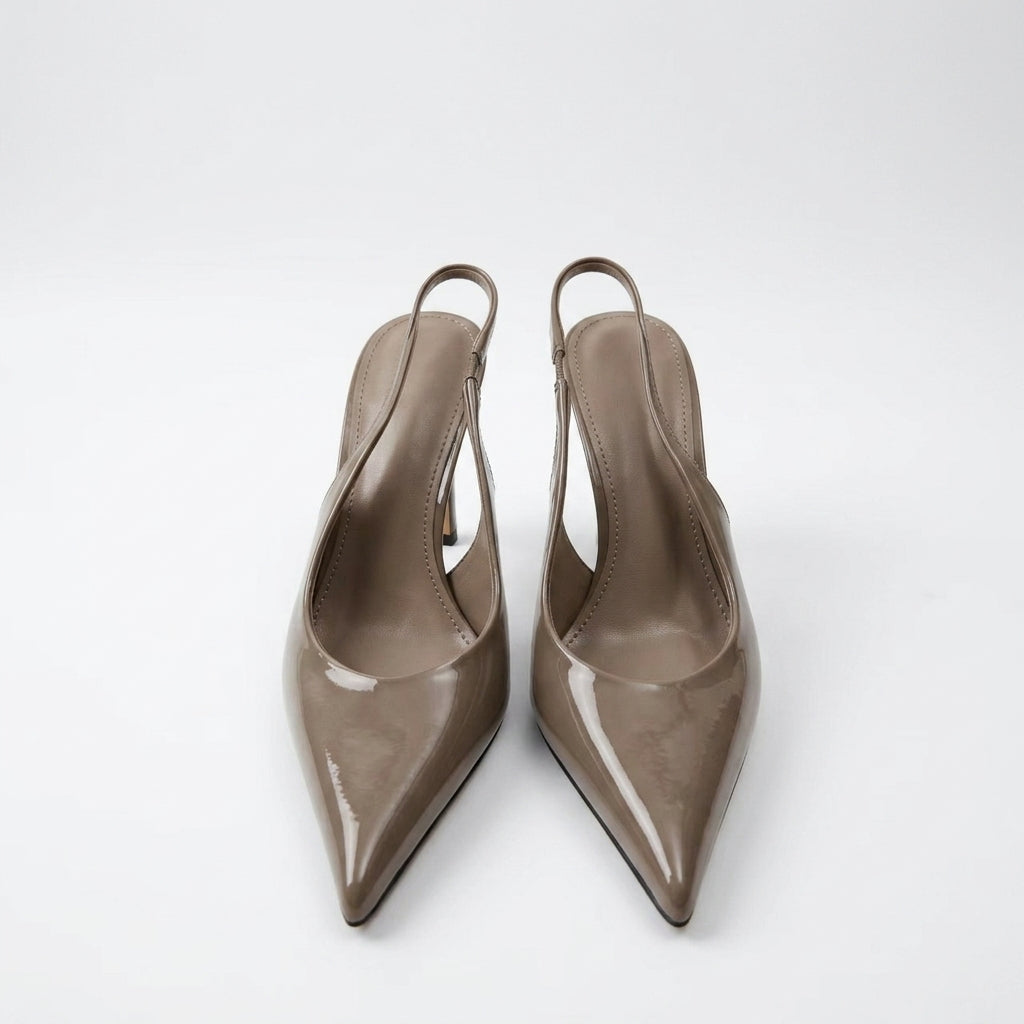 Women's Patent Leather Pointed-Toe Stiletto Mules | Elegant Slingback Heels A88