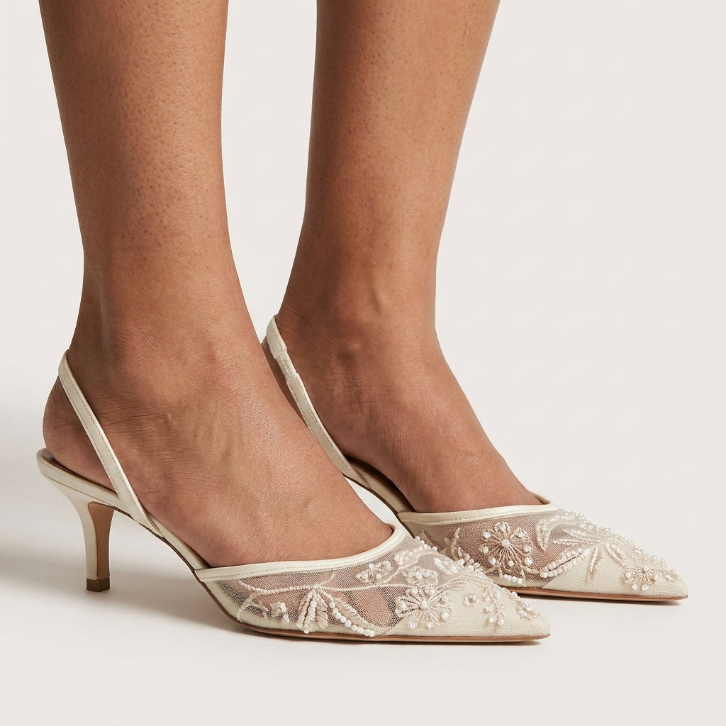 Women's Lace Mesh Pointed-Toe Stiletto Heels | Small Fragrance Princess Style A89