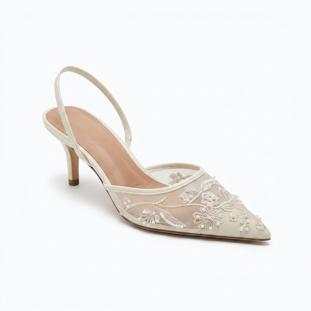 Women's Lace Mesh Pointed-Toe Stiletto Heels | Small Fragrance Princess Style A89