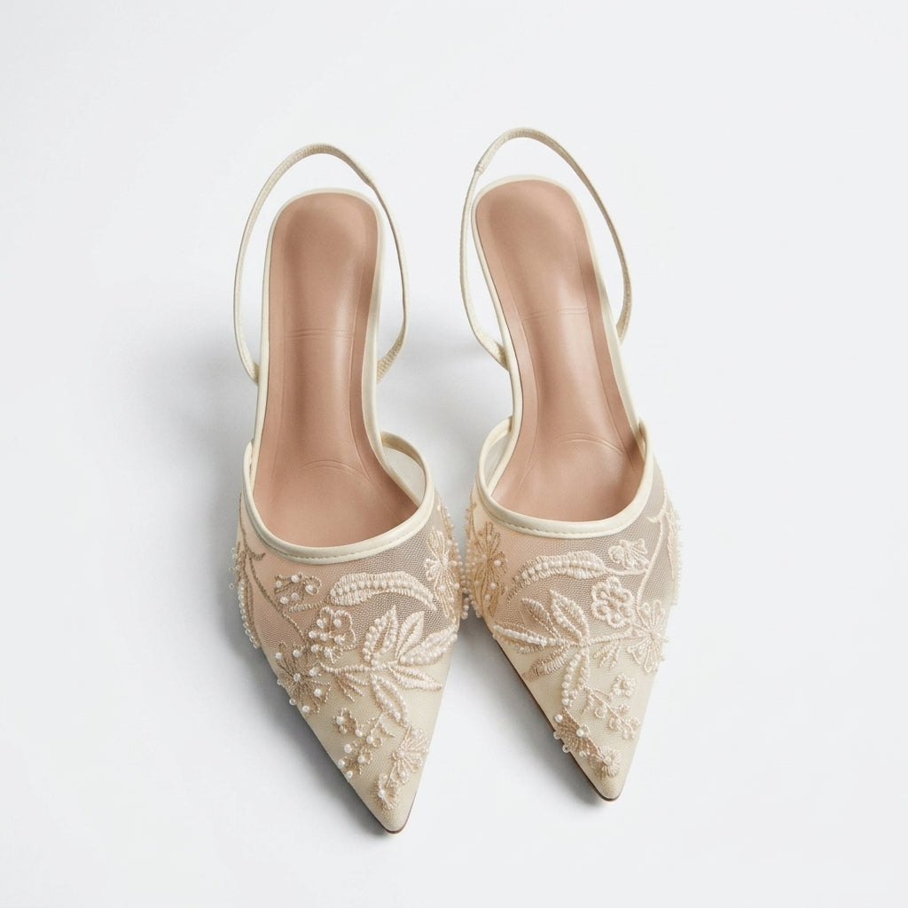 Women's Lace Mesh Pointed-Toe Stiletto Heels | Small Fragrance Princess Style A89