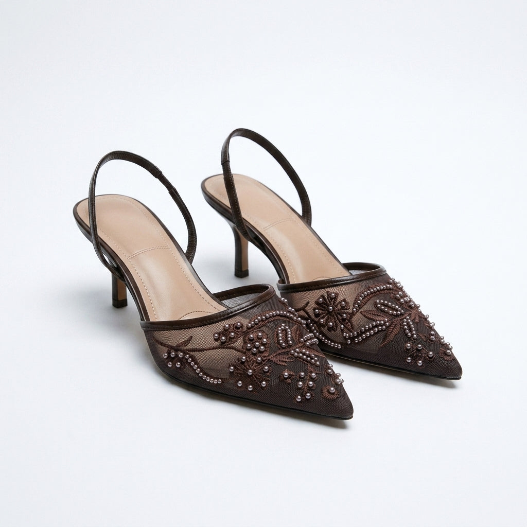 Women's Lace Mesh Pointed-Toe Stiletto Heels | Small Fragrance Princess Style A89